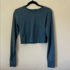 Women's Blue Long Sleeve Athletic Crop Top